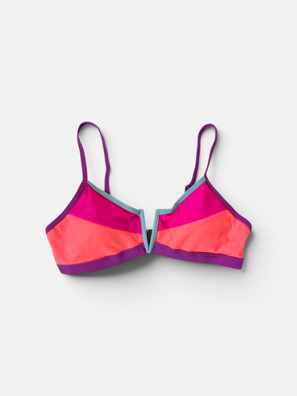 Popvil Colorblock V-Notch Bikini Top in Fuchsia & Coral